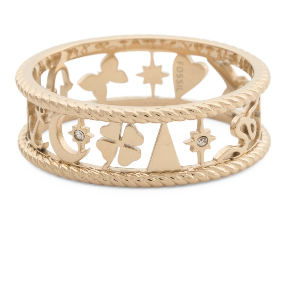 FOSSIL Sutton Golden Icons Gold-Tone Stainless Steel Band Ring - Picture 3 of 3